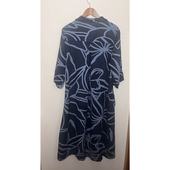 Meo Meli Women’s One Size Blue Linen Midi Maxi Button Up Roll Tab Shirt Dress - Picture 8 of 9